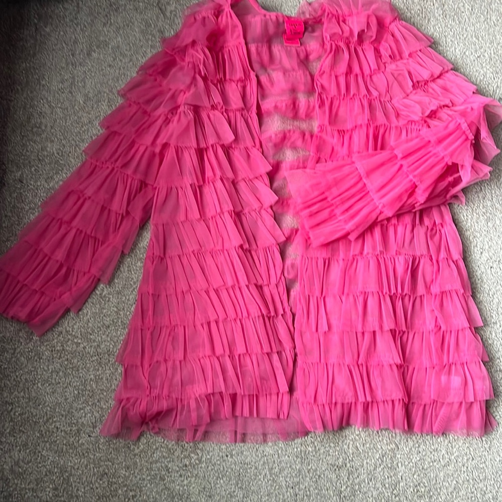 TORRID BETSEY JOHNSON PINK MESH RUFFLED KIMONO